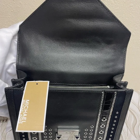 Michael Kors Black and Silver Studded and Grommeted Handbag - Picture 3 of 12